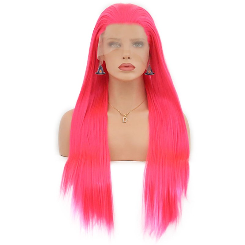 Uglam Full Lace Wigs Rose Red Color Straight Hair